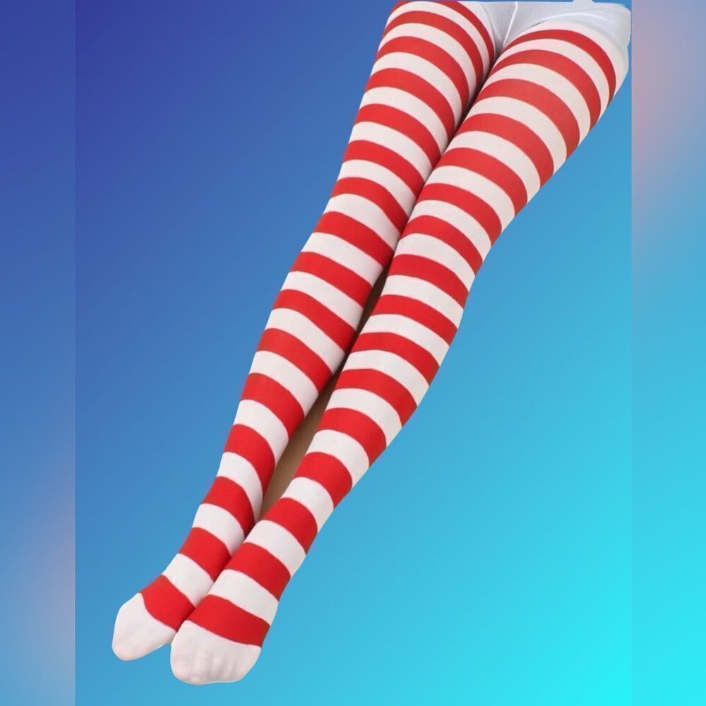 Red and White Striped Tights    - Picture 2 of 5